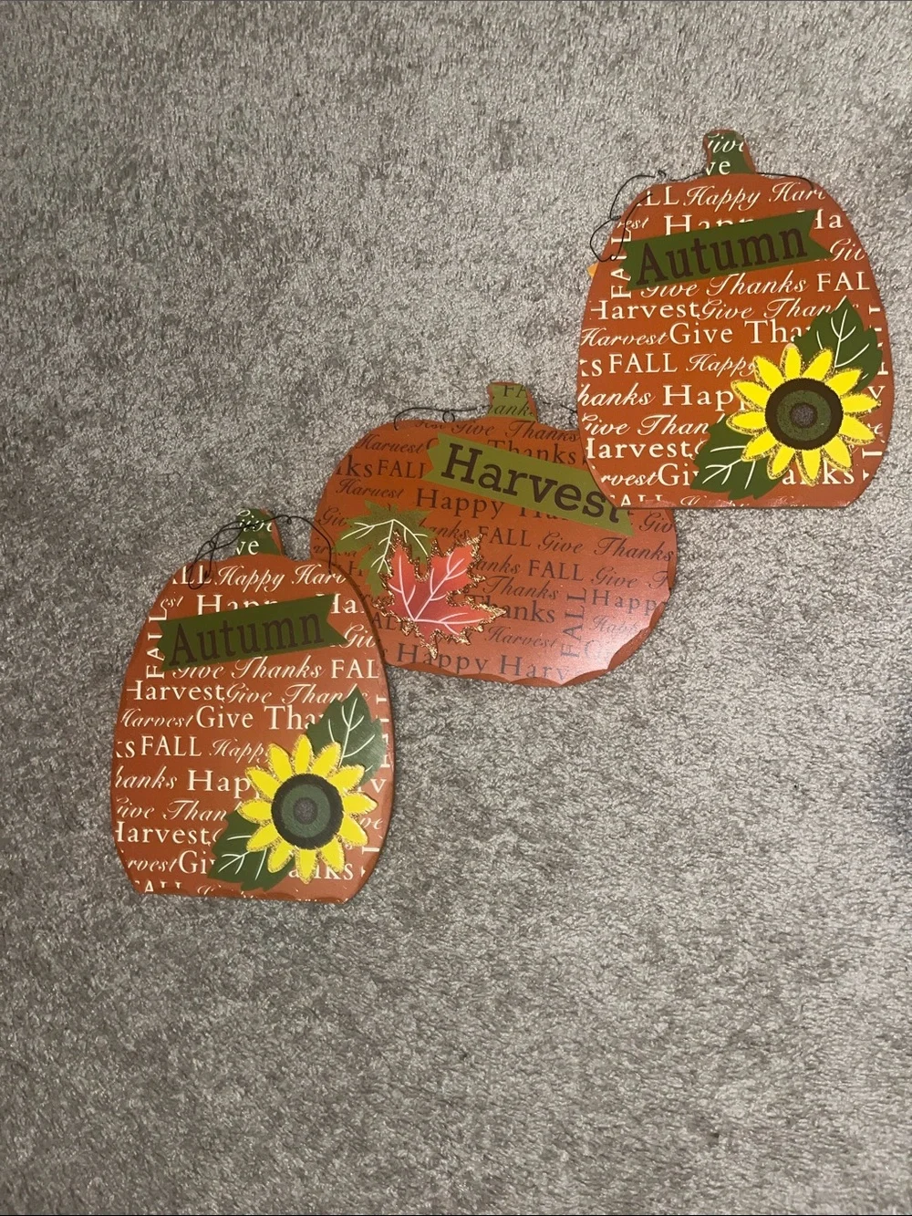 SET- Autumn Harvest Pumpkin Wall Decor - Brown and Green
